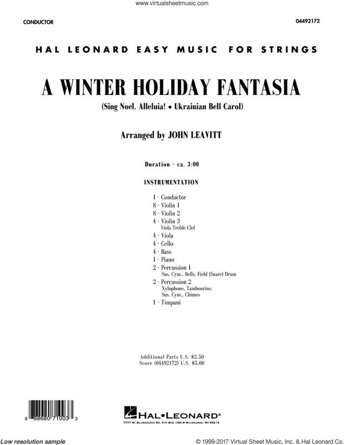 A Winter Holiday Fantasia (COMPLETE) sheet music for orchestra by John Leavitt, intermediate skill level