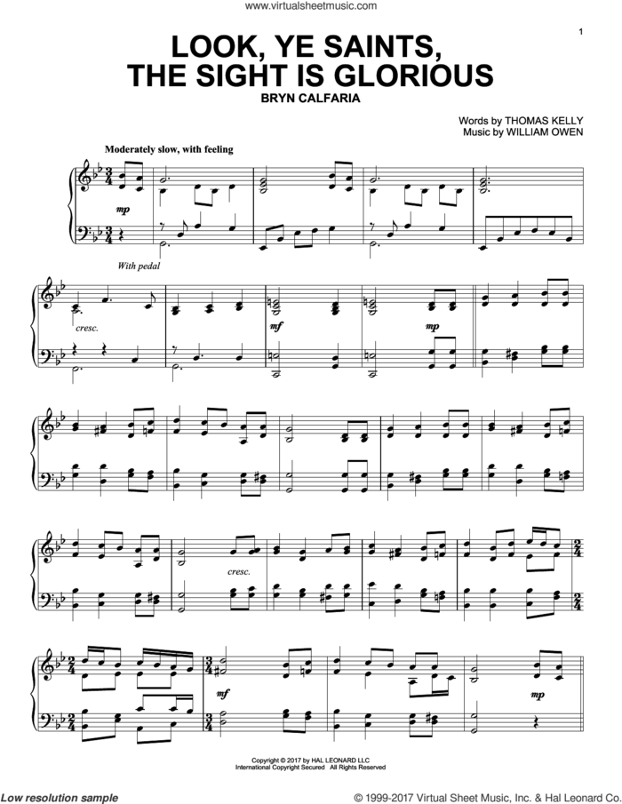 Look, Ye Saints, The Sight Is Glorious sheet music for piano solo by William Owen and Thomas Kelly, intermediate skill level
