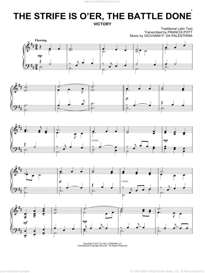 The Strife Is O'er, The Battle Done sheet music for piano solo , Francis Pott and Giovanni P. da Palestrina, classical score, intermediate skill level