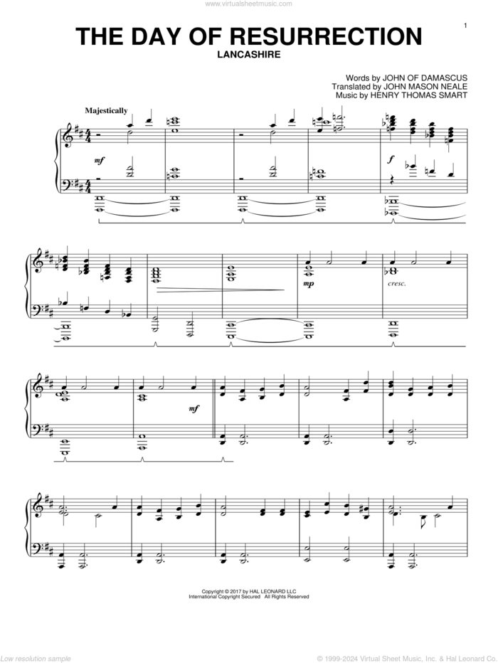 The Day Of Resurrection sheet music for piano solo by John Mason Neale, Henry Thomas Smart and John of Damascus, intermediate skill level