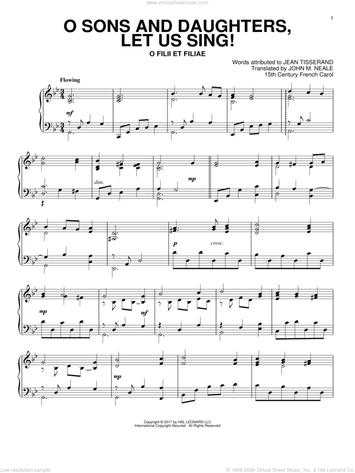 O Sons And Daughters, Let Us Sing! sheet music for piano solo by John Mason Neale, Miscellaneous and Jean Tisserand, intermediate skill level