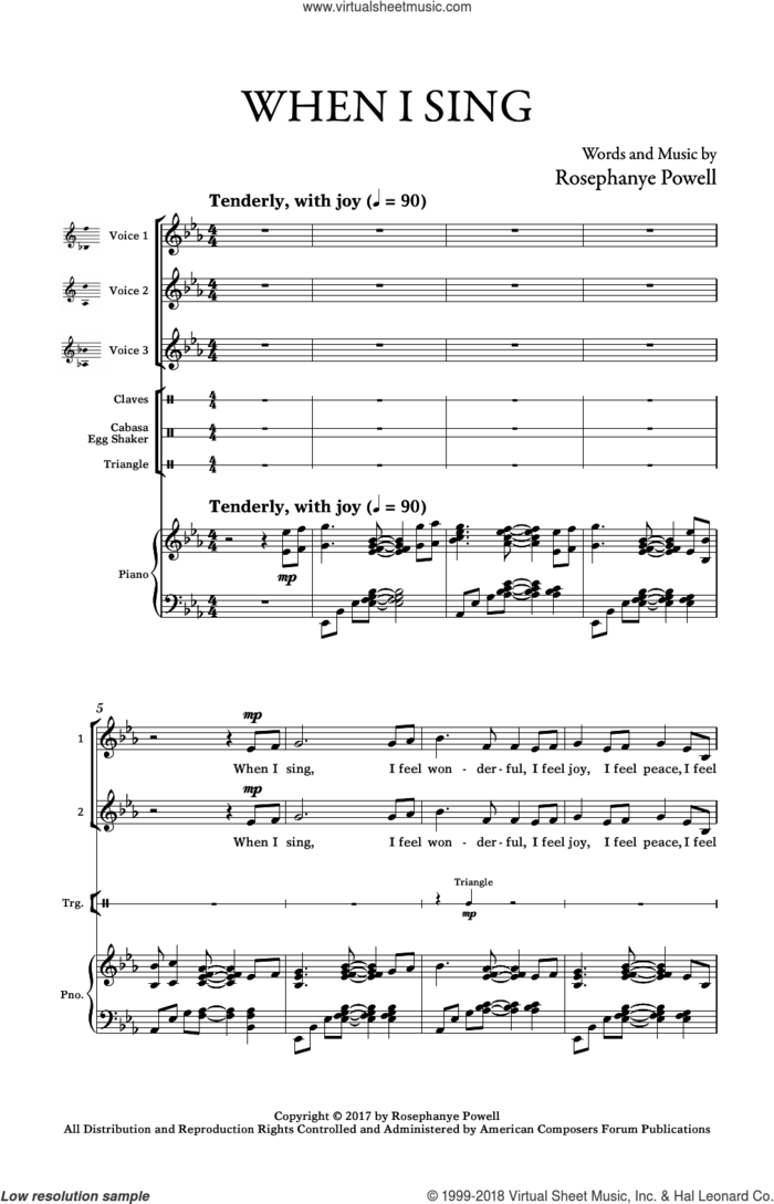 When I Sing sheet music for choir (3-Part) by Rosephanye Powell, intermediate skill level