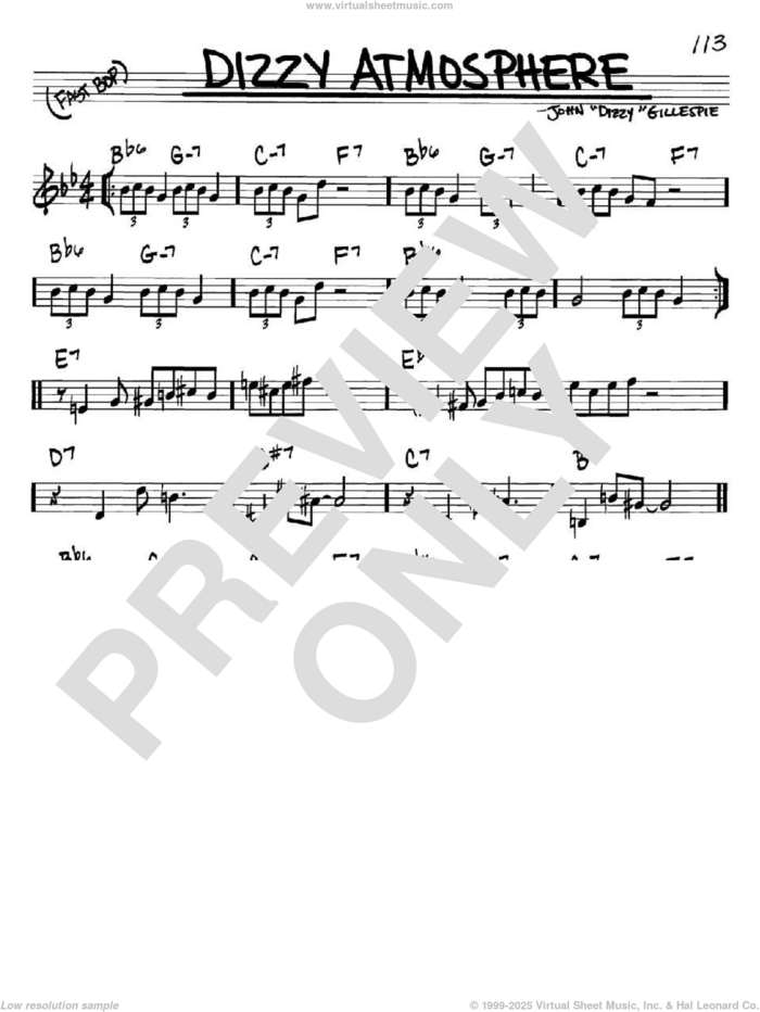 Dizzy Atmosphere sheet music for voice and other instruments (in Bb) by Dizzy Gillespie and Charlie Parker, intermediate skill level