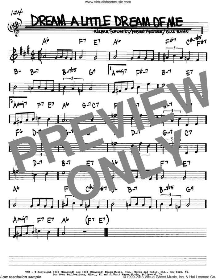 Dream A Little Dream Of Me sheet music for voice and other instruments (in Bb) by Louis Armstrong, The Mamas & The Papas, Fabian Andree, Gus Kahn and Wilbur Schwandt, intermediate skill level