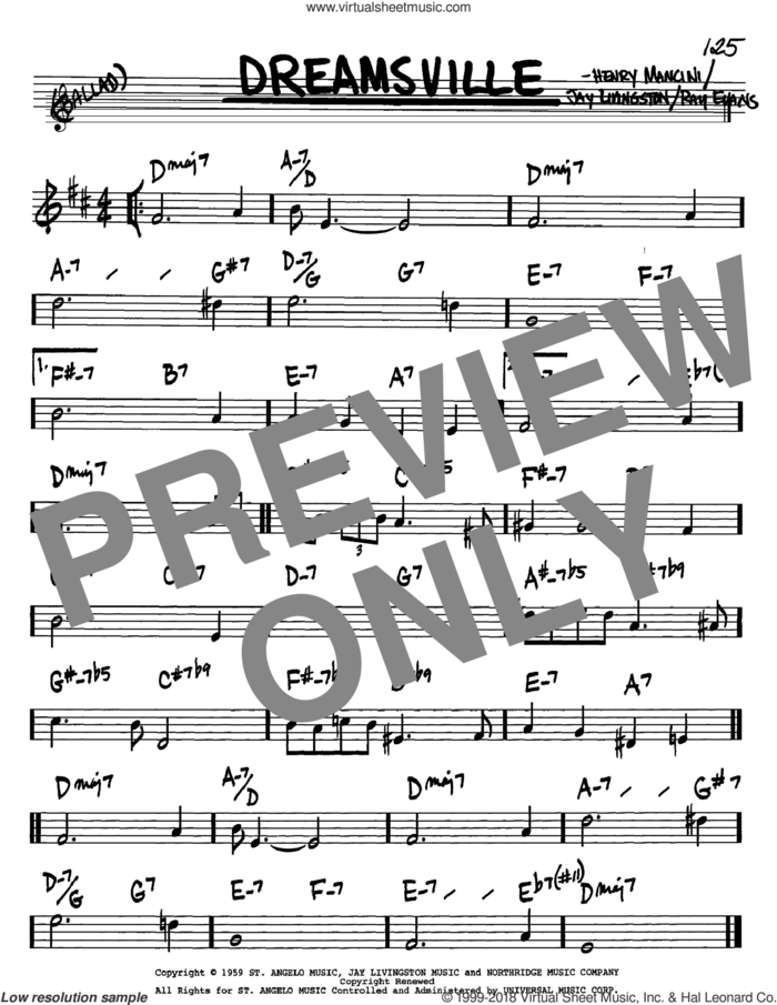 Dreamsville sheet music for voice and other instruments (in Bb) by Henry Mancini, Jay Livingston and Ray Evans, intermediate skill level