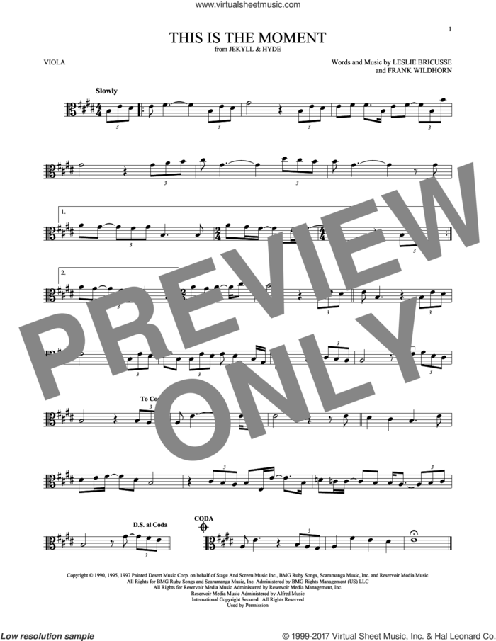 This Is The Moment sheet music for viola solo by Leslie Bricusse and Frank Wildhorn, intermediate skill level