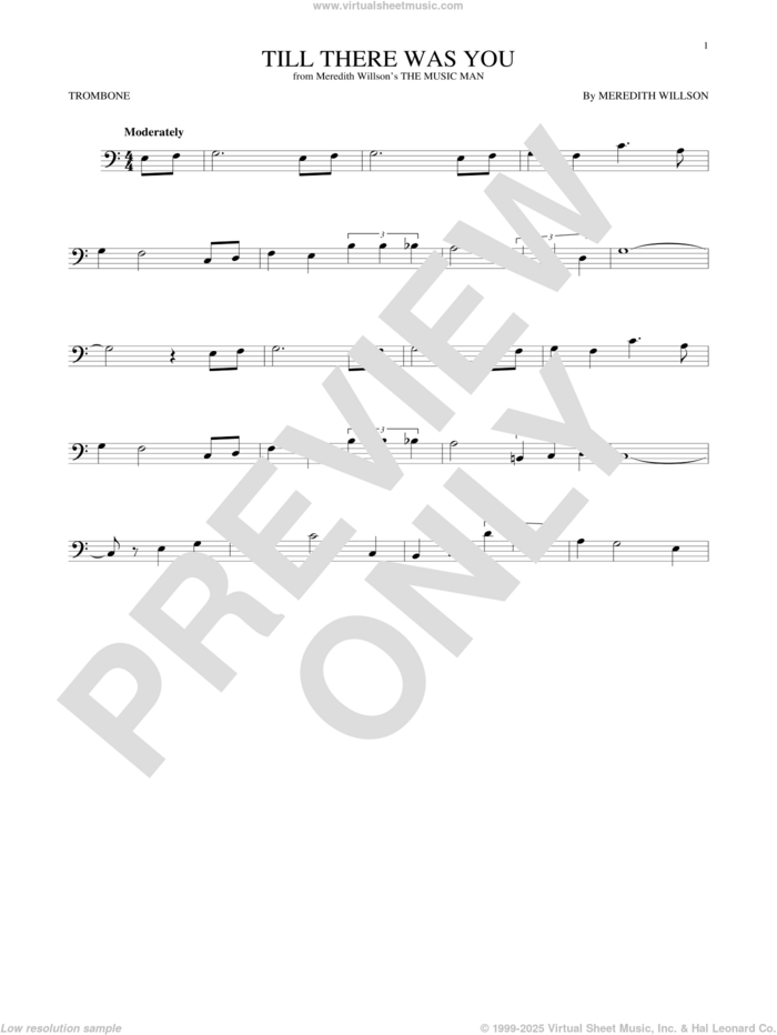 Till There Was You sheet music for trombone solo by The Beatles and Meredith Willson, wedding score, intermediate skill level