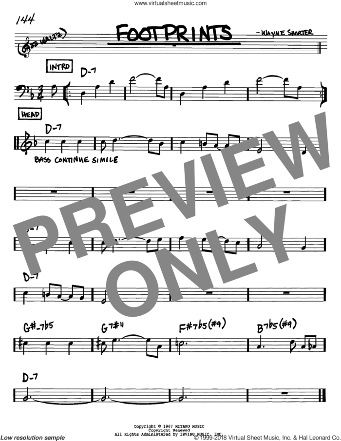 Footprints sheet music for voice and other instruments (in Bb) by Wayne Shorter, intermediate skill level