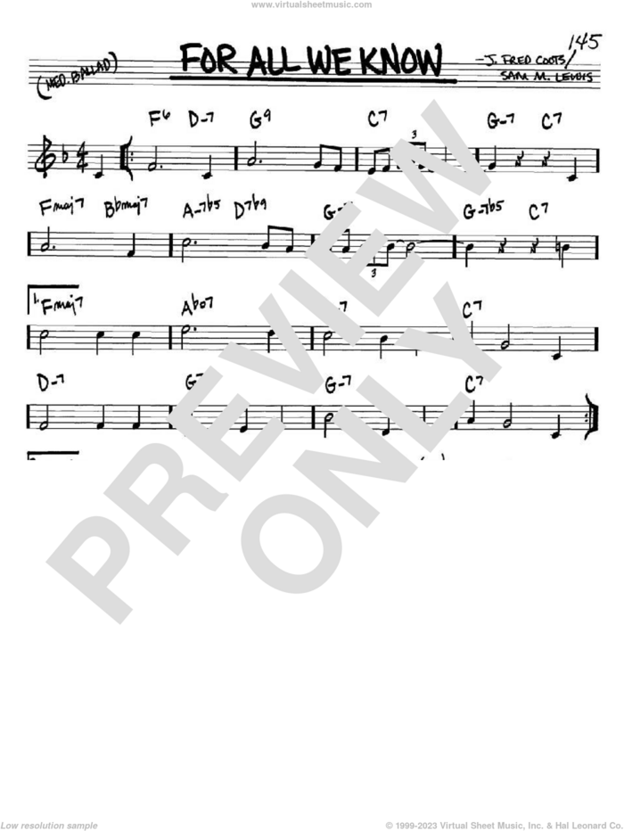 For All We Know sheet music for voice and other instruments (in Bb) by J. Fred Coots and Sam Lewis, intermediate skill level
