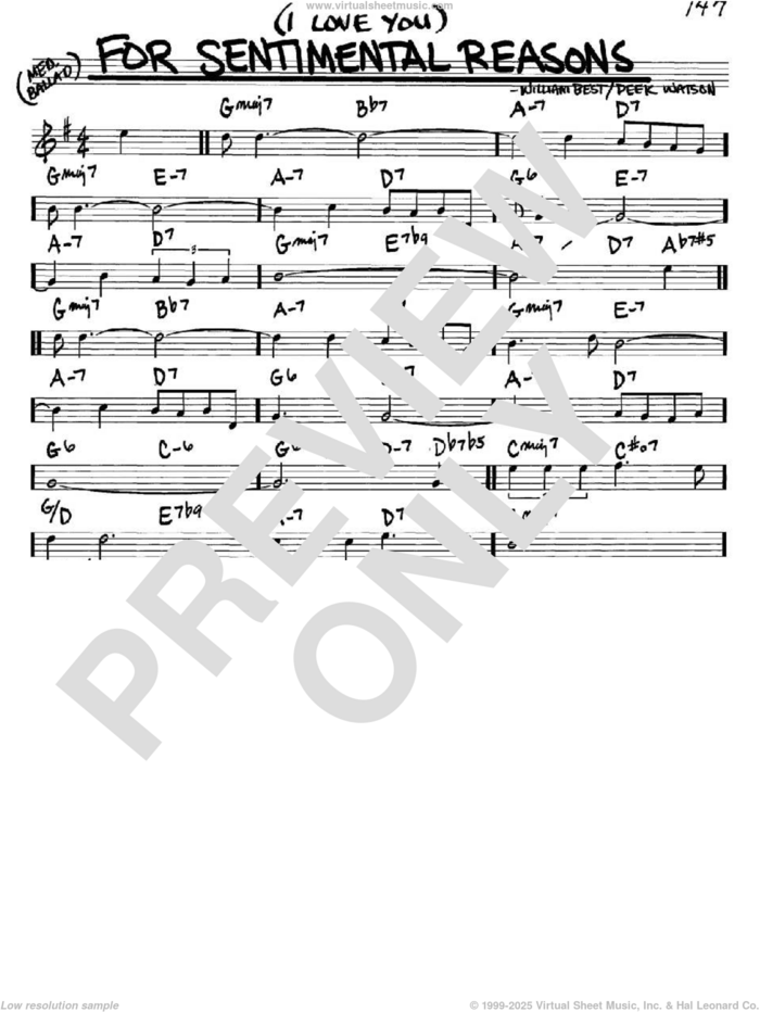 (I Love You) For Sentimental Reasons sheet music for voice and other instruments (in Bb) by Nat King Cole, Deek Watson and William Best, intermediate skill level