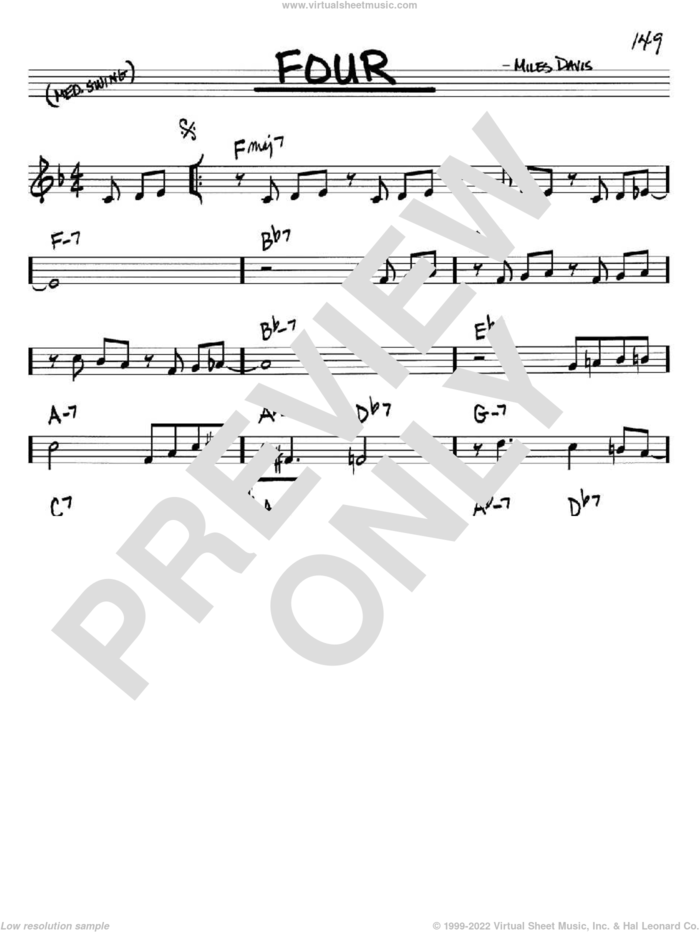 Four sheet music for voice and other instruments (in Bb) by Miles Davis and John Coltrane, intermediate skill level