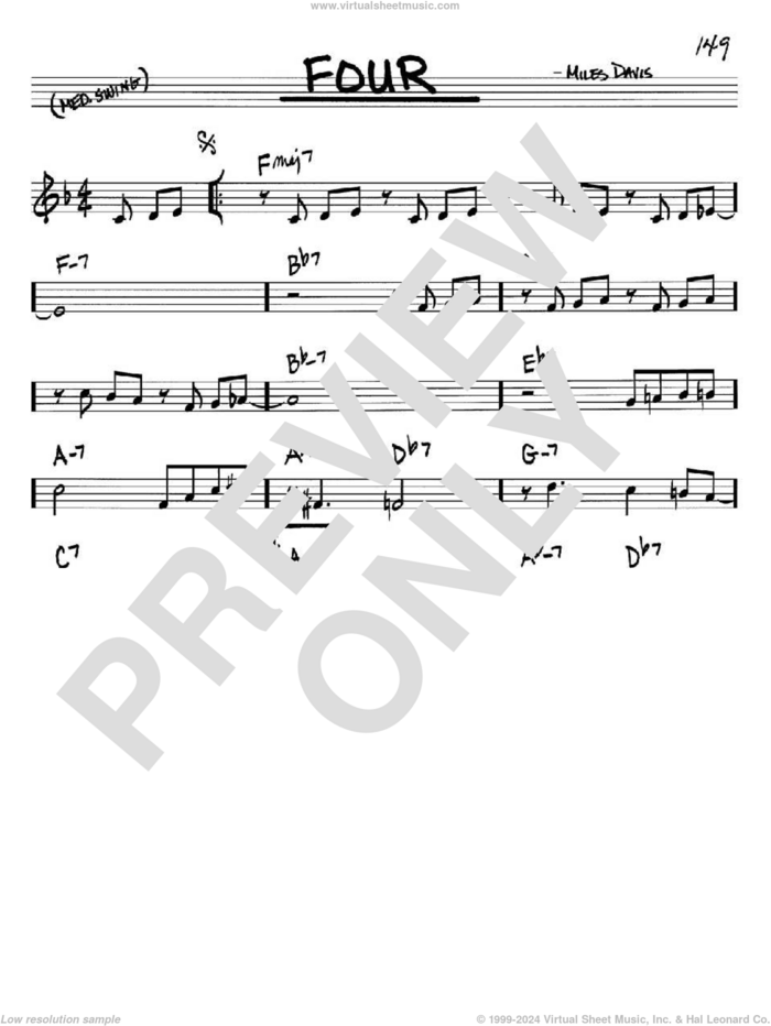 Four sheet music for voice and other instruments (in Bb) by Miles Davis and John Coltrane, intermediate skill level