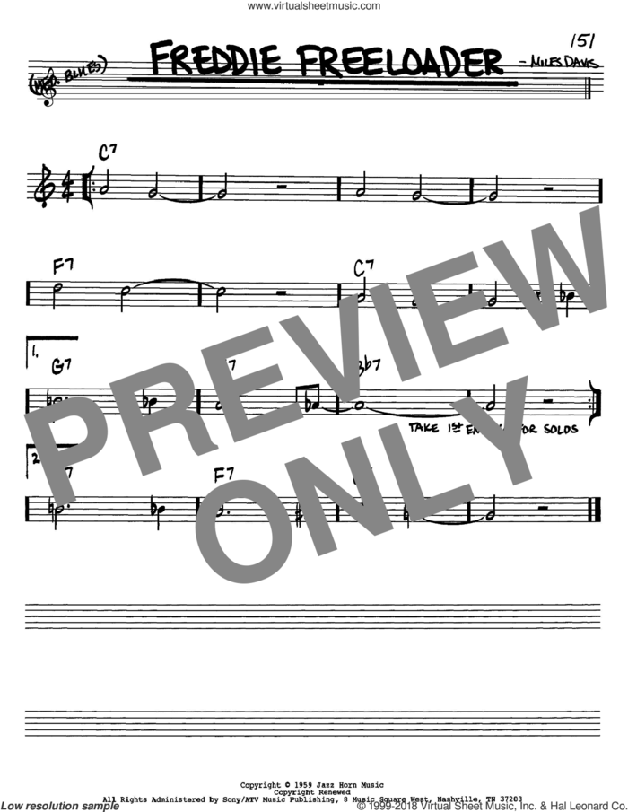 Freddie Freeloader sheet music for voice and other instruments (in Bb) by Miles Davis, intermediate skill level