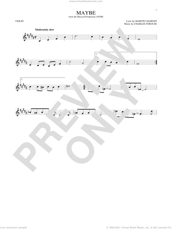 Maybe sheet music for violin solo by Charles Strouse and Martin Charnin, intermediate skill level