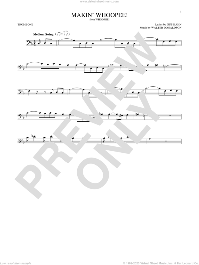 Makin' Whoopee! sheet music for trombone solo by Gus Kahn, John Hicks and Walter Donaldson, intermediate skill level