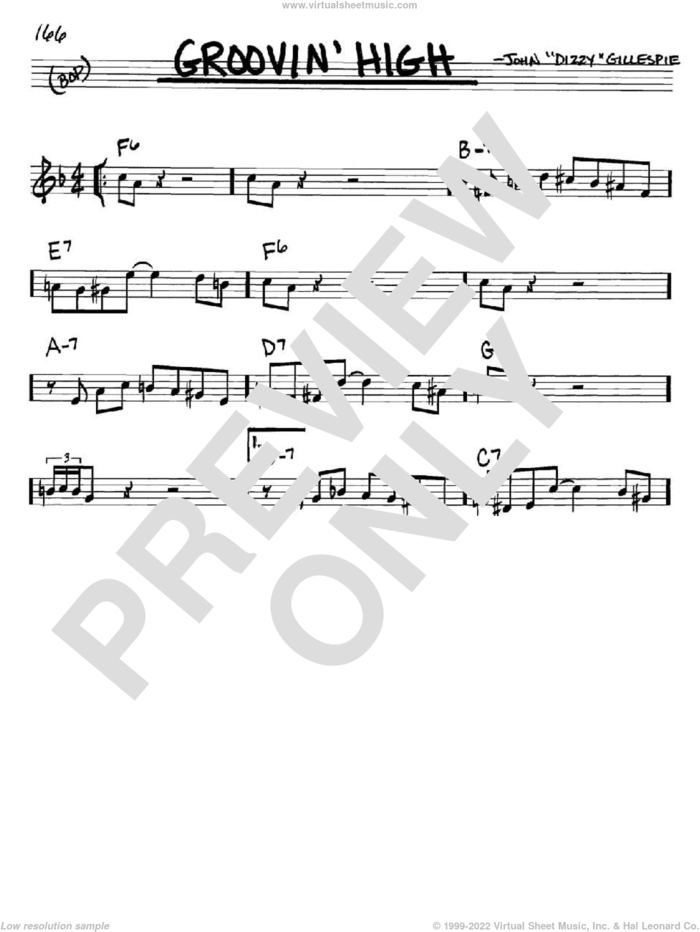 Groovin' High sheet music for voice and other instruments (in Bb) by Dizzy Gillespie and Charlie Parker, intermediate skill level