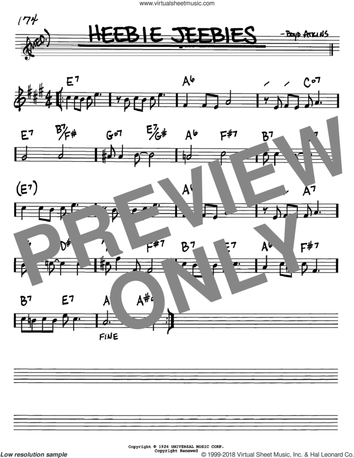 Heebie Jeebies sheet music for voice and other instruments (in Bb) by Louis Armstrong and Boyd Atkins, intermediate skill level