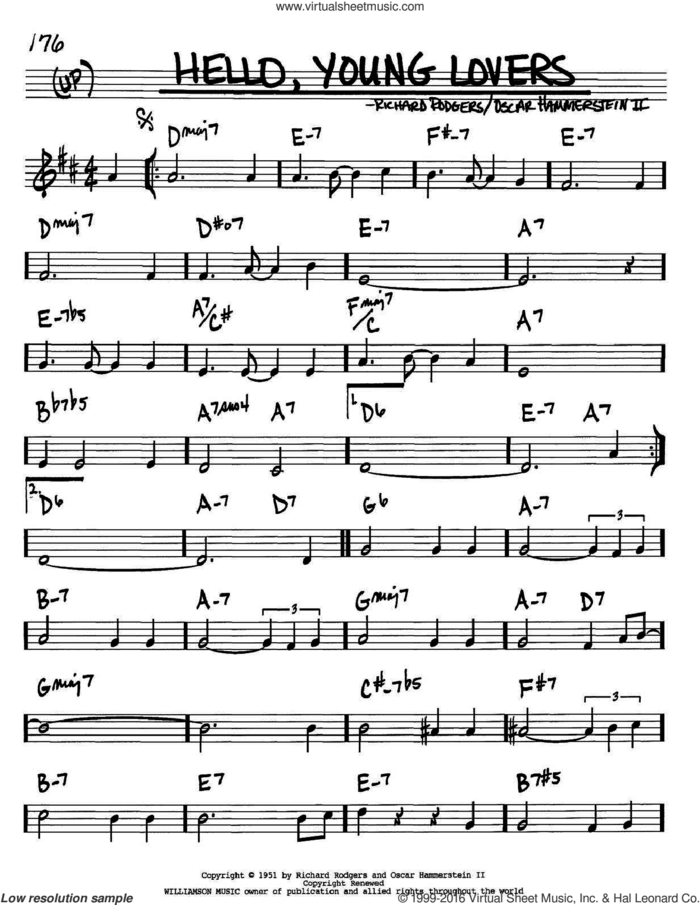 Hello, Young Lovers sheet music for voice and other instruments (in Bb) by Rodgers & Hammerstein, Oscar II Hammerstein and Richard Rodgers, intermediate skill level
