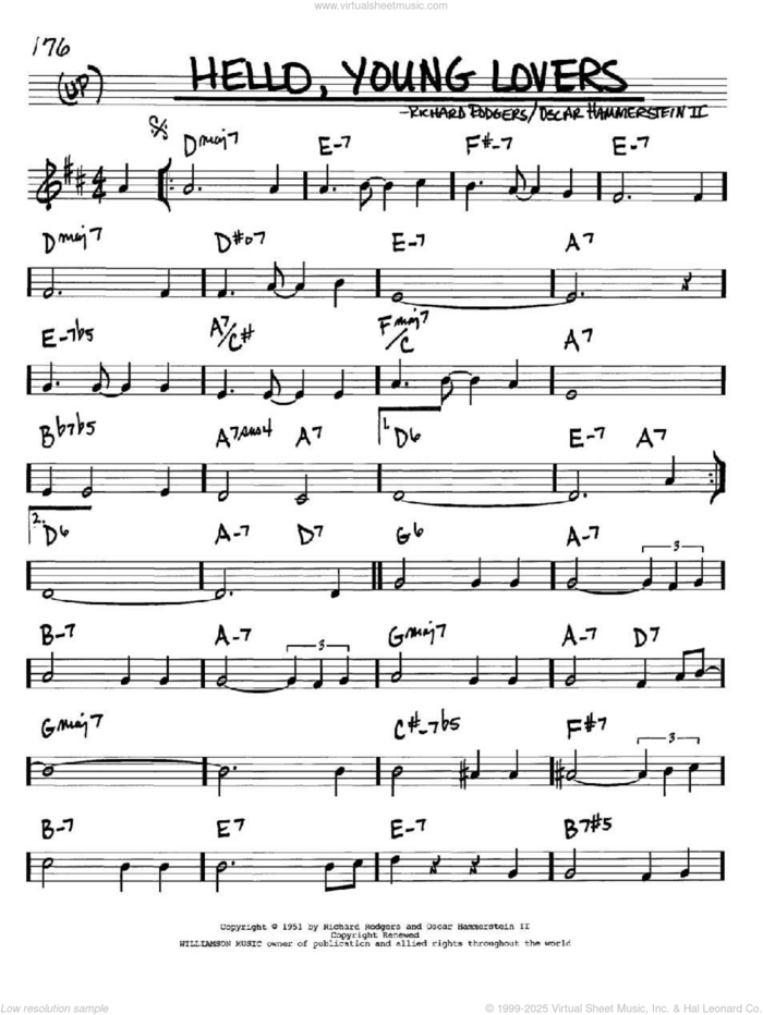 Hello, Young Lovers sheet music for voice and other instruments (in Bb) by Rodgers & Hammerstein, Oscar II Hammerstein and Richard Rodgers, intermediate skill level