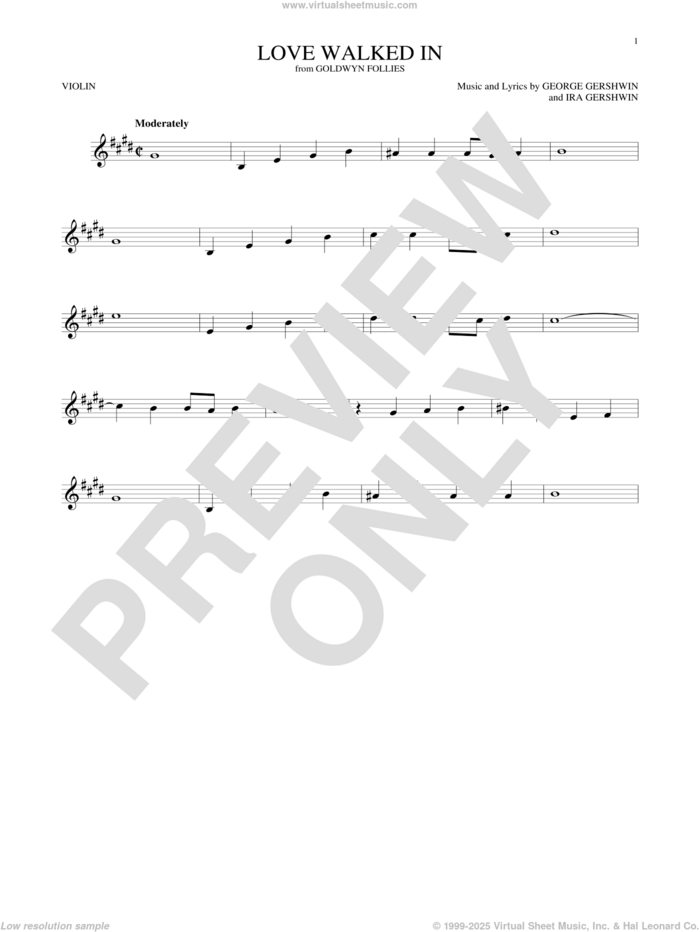 Love Walked In sheet music for violin solo by George Gershwin and Ira Gershwin, intermediate skill level