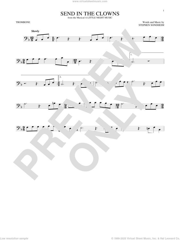 Send In The Clowns sheet music for trombone solo by Stephen Sondheim, intermediate skill level