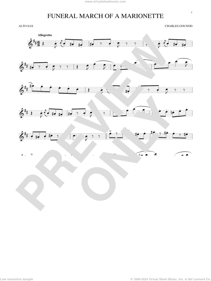 Funeral March Of A Marionette sheet music for alto saxophone solo by Charles Gounod, classical score, intermediate skill level