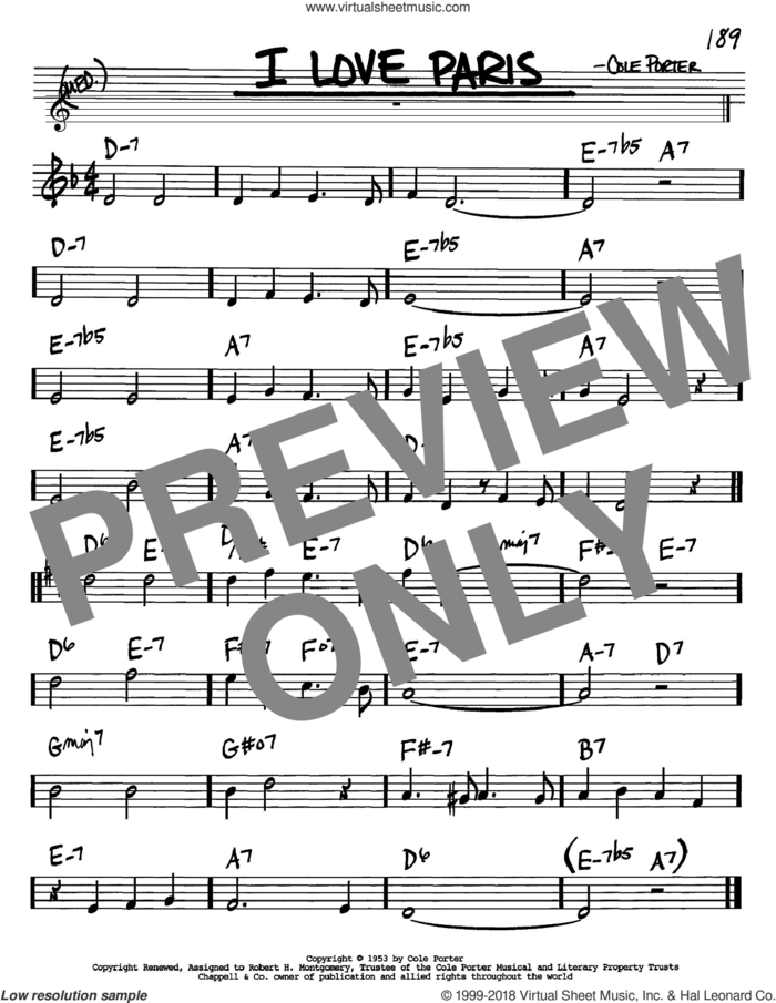 I Love Paris sheet music for voice and other instruments (in Bb) by Cole Porter, intermediate skill level