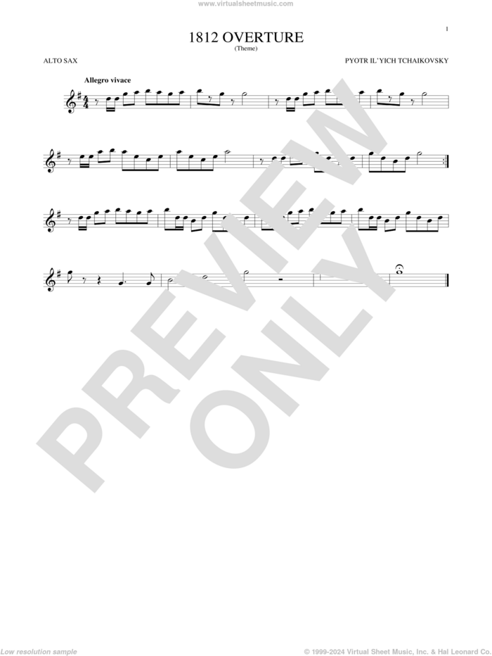 1812 Overture sheet music for alto saxophone solo by Pyotr Ilyich Tchaikovsky, classical score, intermediate skill level