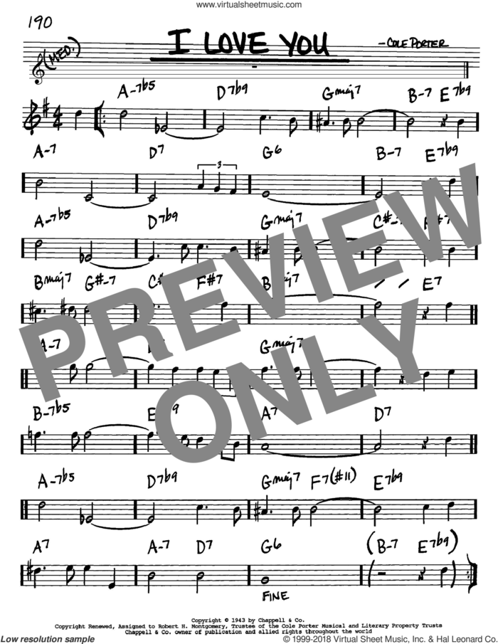 I Love You sheet music for voice and other instruments (in Bb) by Cole Porter, intermediate skill level