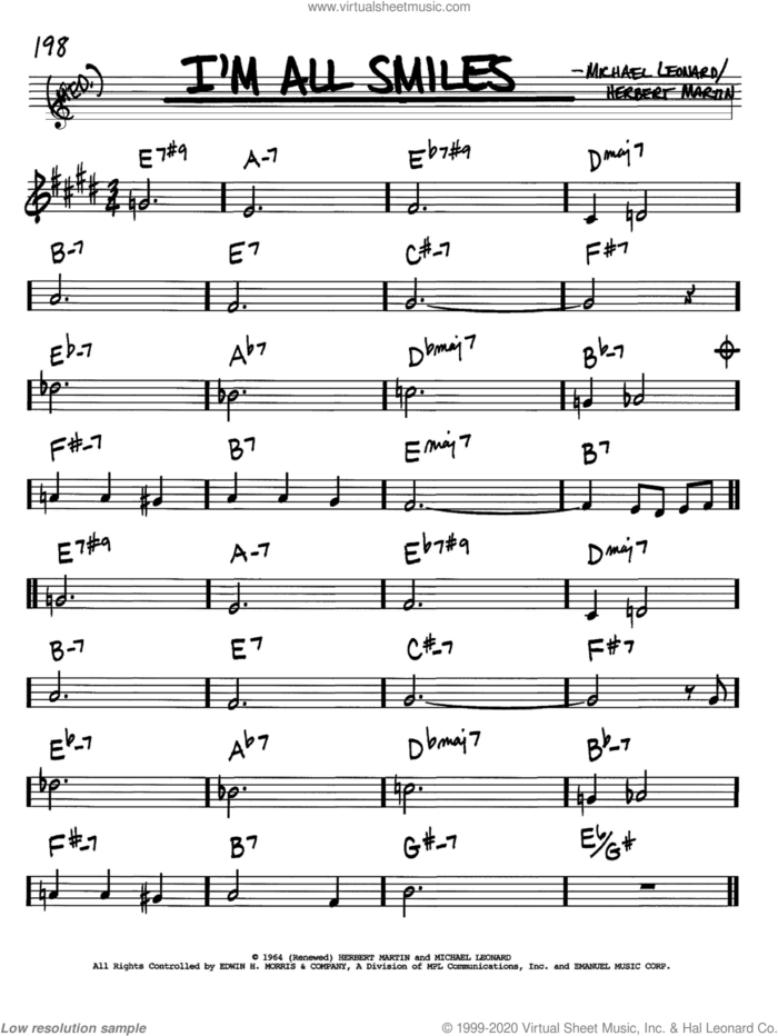 I'm All Smiles sheet music for voice and other instruments (in Bb) by Herbert Martin and Michael Leonard, intermediate skill level
