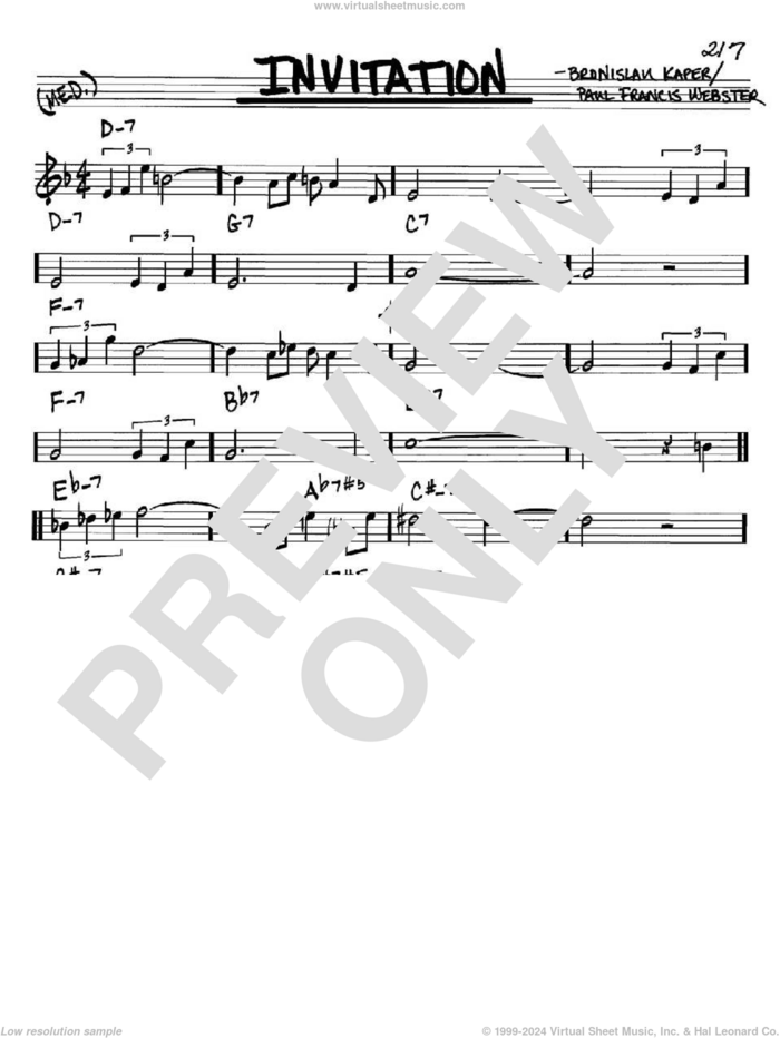 Invitation sheet music for voice and other instruments (in Bb) by Paul Francis Webster and Bronislau Kaper, intermediate skill level