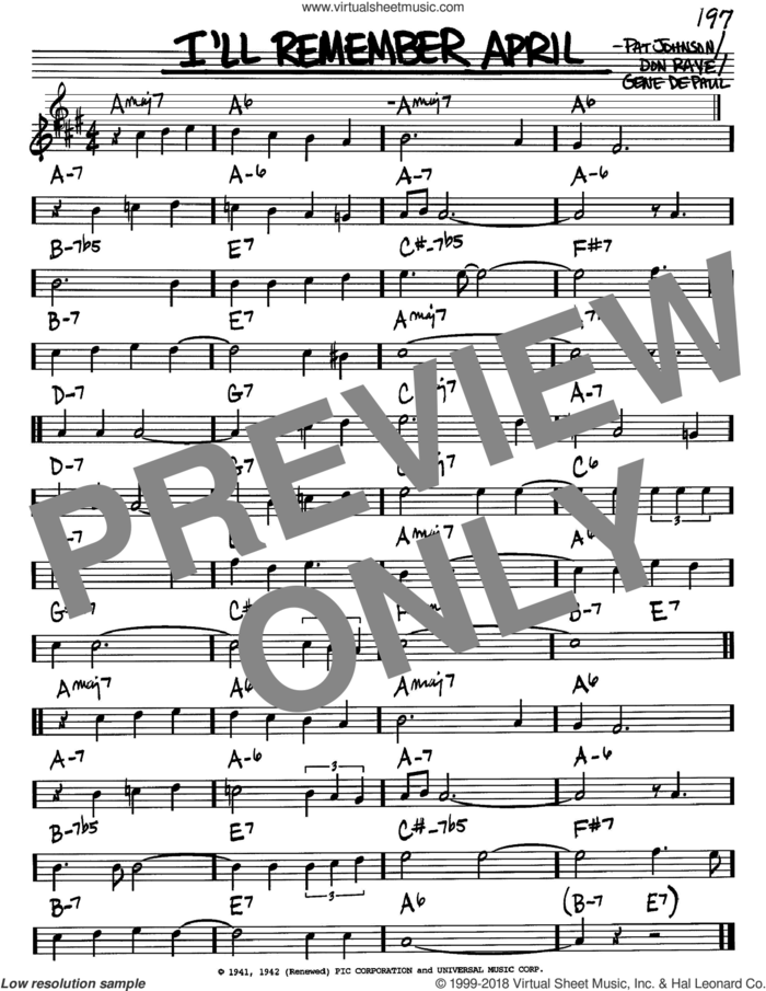 I'll Remember April sheet music for voice and other instruments (in Bb) by Woody Herman, Don Raye, Gene DePaul and Pat Johnson, intermediate skill level