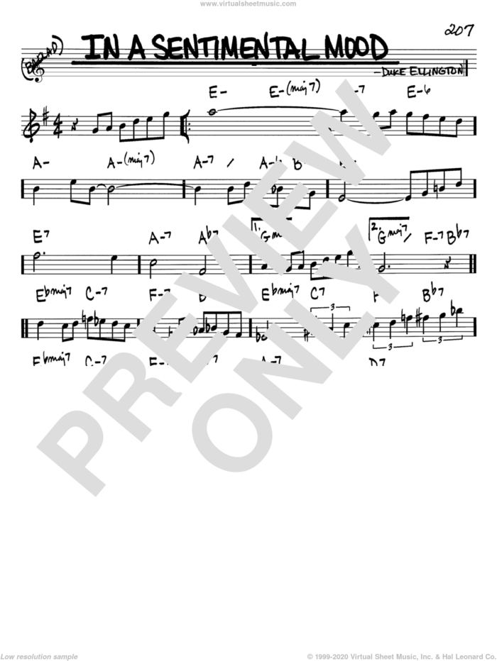 In A Sentimental Mood sheet music for voice and other instruments (in Bb) by Duke Ellington, Irving Mills and Manny Kurtz, intermediate skill level
