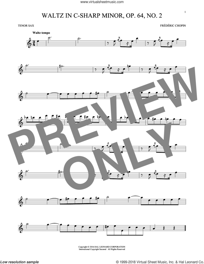 Waltz In C-Sharp Minor, Op. 64, No. 2 sheet music for tenor saxophone solo by Frederic Chopin, classical score, intermediate skill level