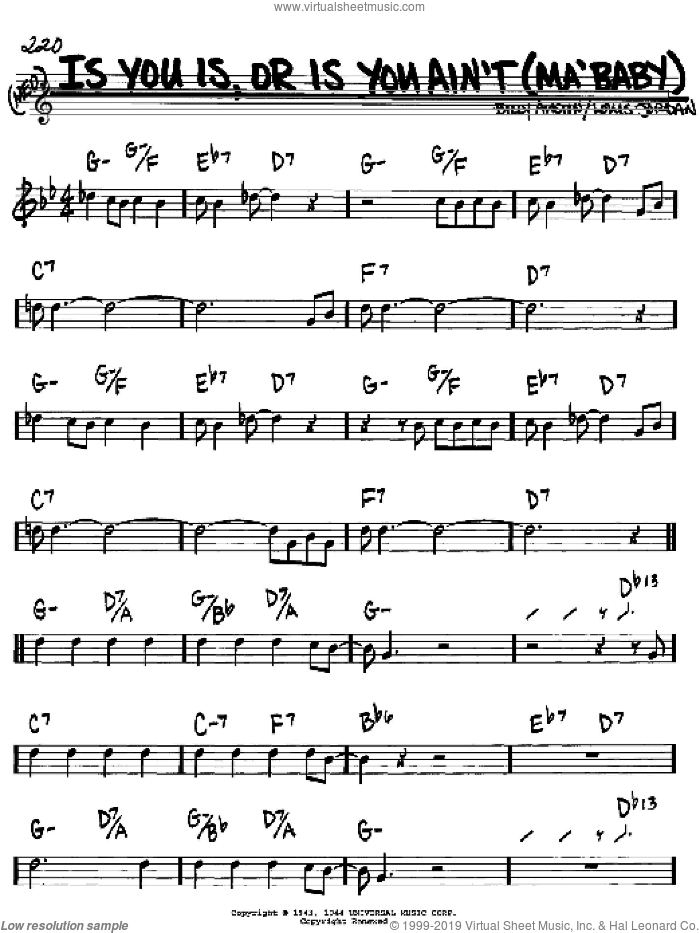 Is You Is, Or Is You Ain't (Ma' Baby) sheet music for voice and other instruments (in Bb) by Louis Jordan and Billy Austin, intermediate skill level