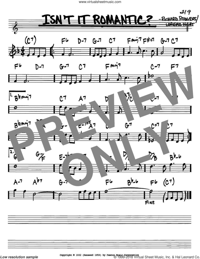 Isn't It Romantic? sheet music for voice and other instruments (in Bb) by Rodgers & Hart, Lorenz Hart and Richard Rodgers, intermediate skill level
