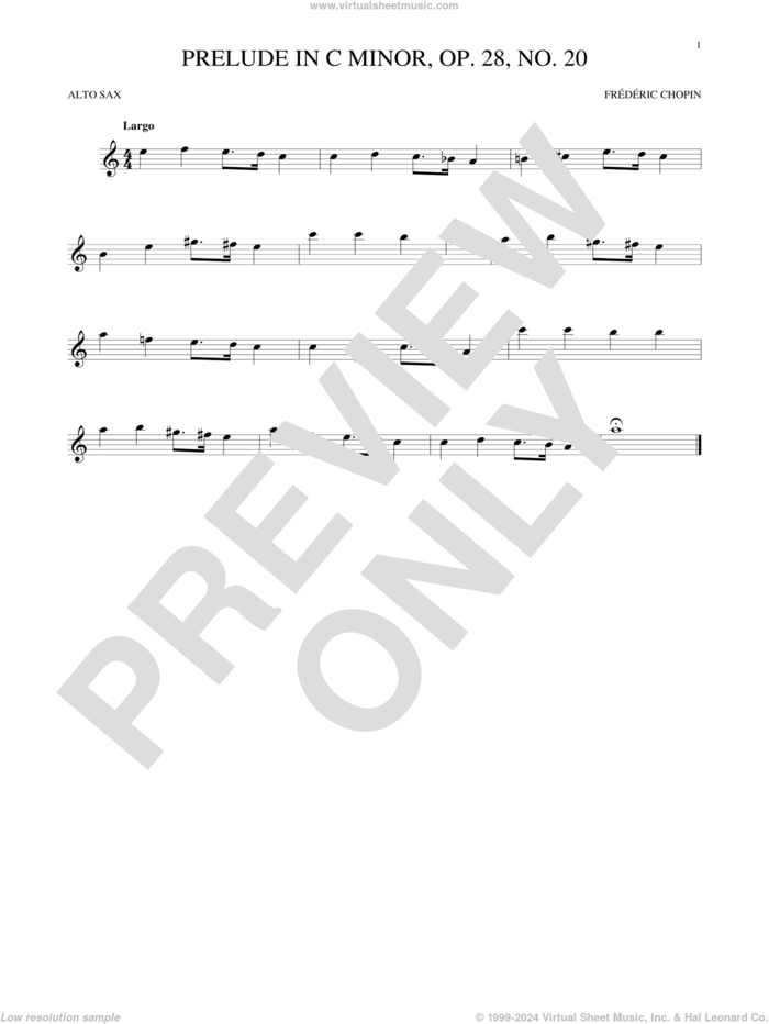 Prelude, Op. 28, No. 20 sheet music for alto saxophone solo by Frederic Chopin, classical score, intermediate skill level