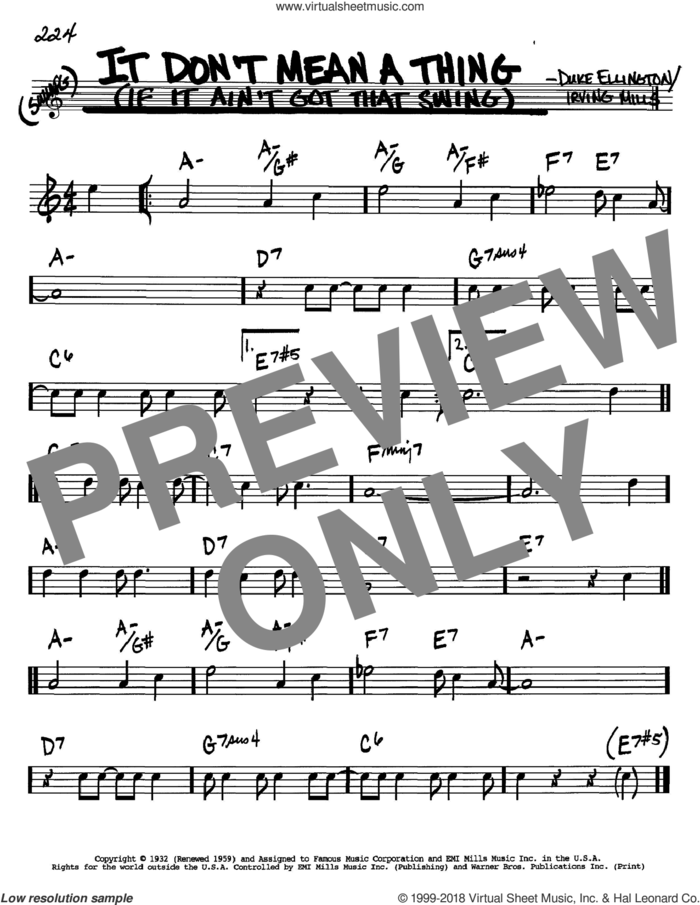 It Don't Mean A Thing (If It Ain't Got That Swing) sheet music for voice and other instruments (in Bb) by Duke Ellington and Irving Mills, intermediate skill level