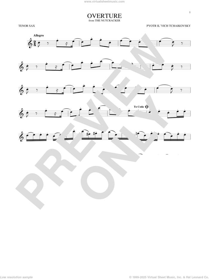 Overture sheet music for tenor saxophone solo by Pyotr Ilyich Tchaikovsky, classical score, intermediate skill level