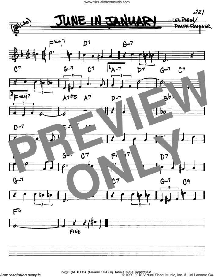 June In January sheet music for voice and other instruments (in Bb) by Ralph Rainger and Leo Robin, intermediate skill level