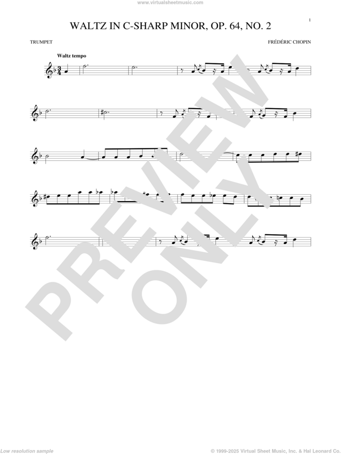 Waltz In C-Sharp Minor, Op. 64, No. 2 sheet music for trumpet solo by Frederic Chopin, classical score, intermediate skill level