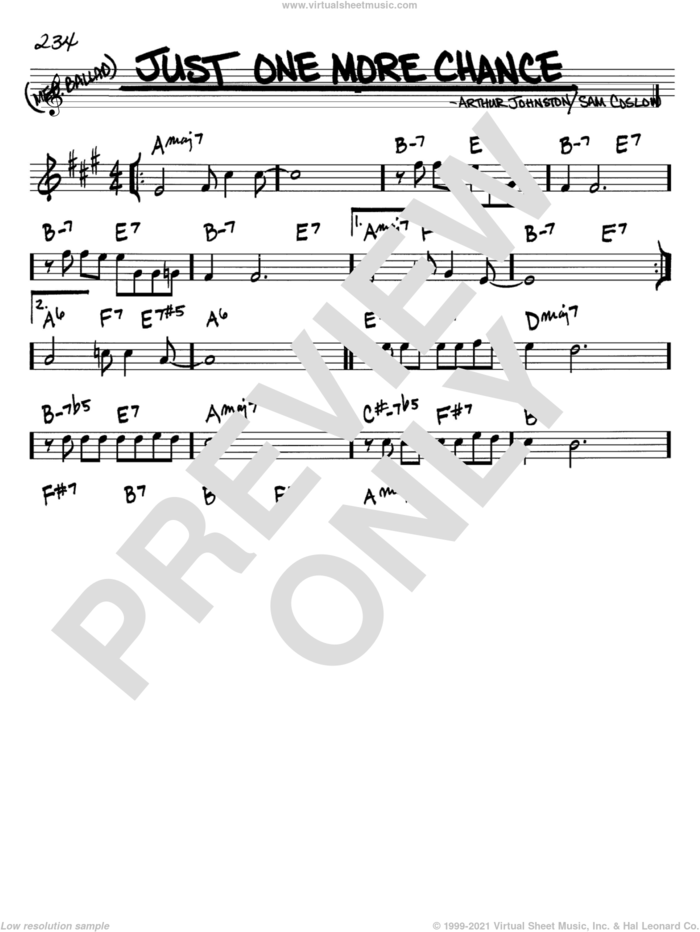 Just One More Chance sheet music for voice and other instruments (in Bb) by Bing Crosby, Arthur Johnston and Sam Coslow, intermediate skill level