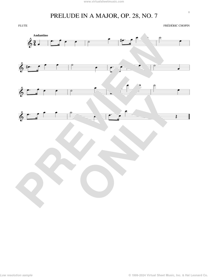 Prelude In A Major, Op. 28, No. 7 sheet music for flute solo by Frederic Chopin, classical score, intermediate skill level