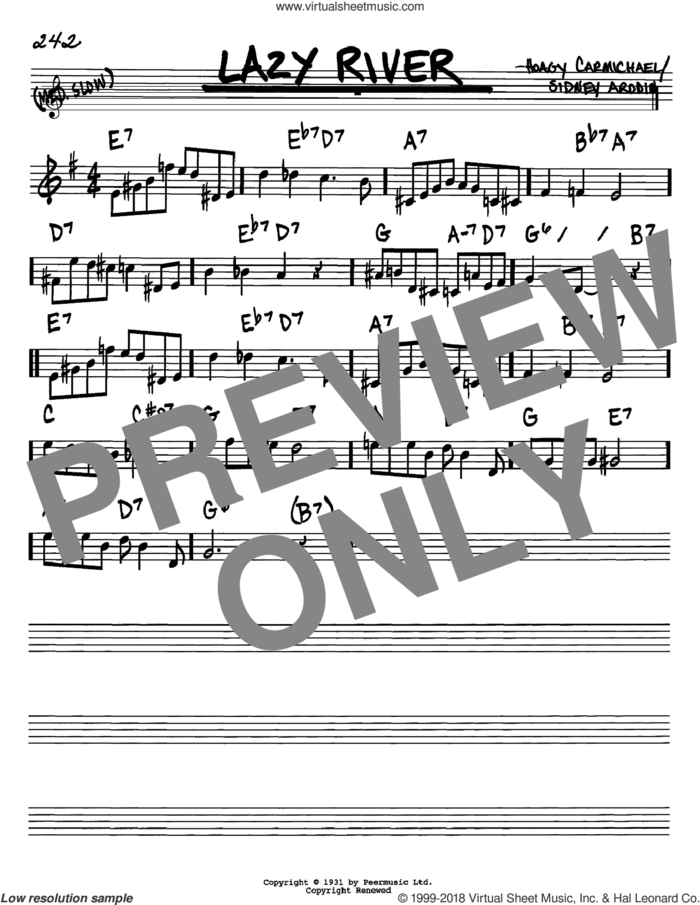 Lazy River sheet music for voice and other instruments (in Bb) by Hoagy Carmichael, Bobby Darin and Sidney Arodin, intermediate skill level