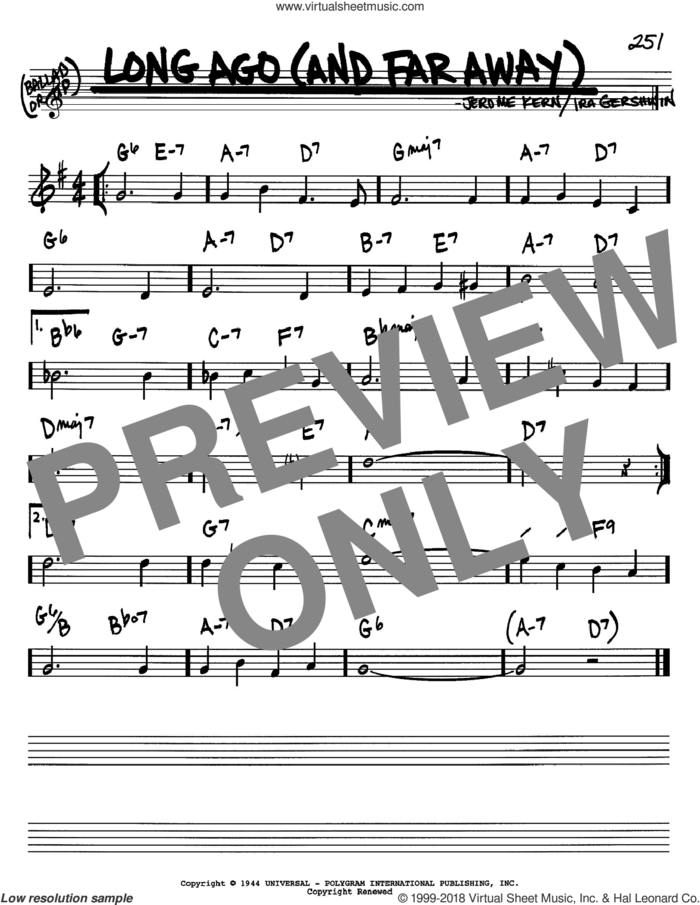 Long Ago (And Far Away) sheet music for voice and other instruments (in Bb) by Jerome Kern and Ira Gershwin, intermediate skill level