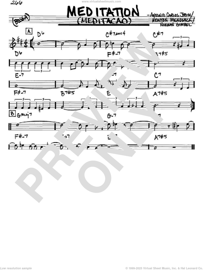 Meditation (Meditacao) sheet music for voice and other instruments (in Bb) by Antonio Carlos Jobim, Newton Mendonca and Norman Gimbel, intermediate skill level