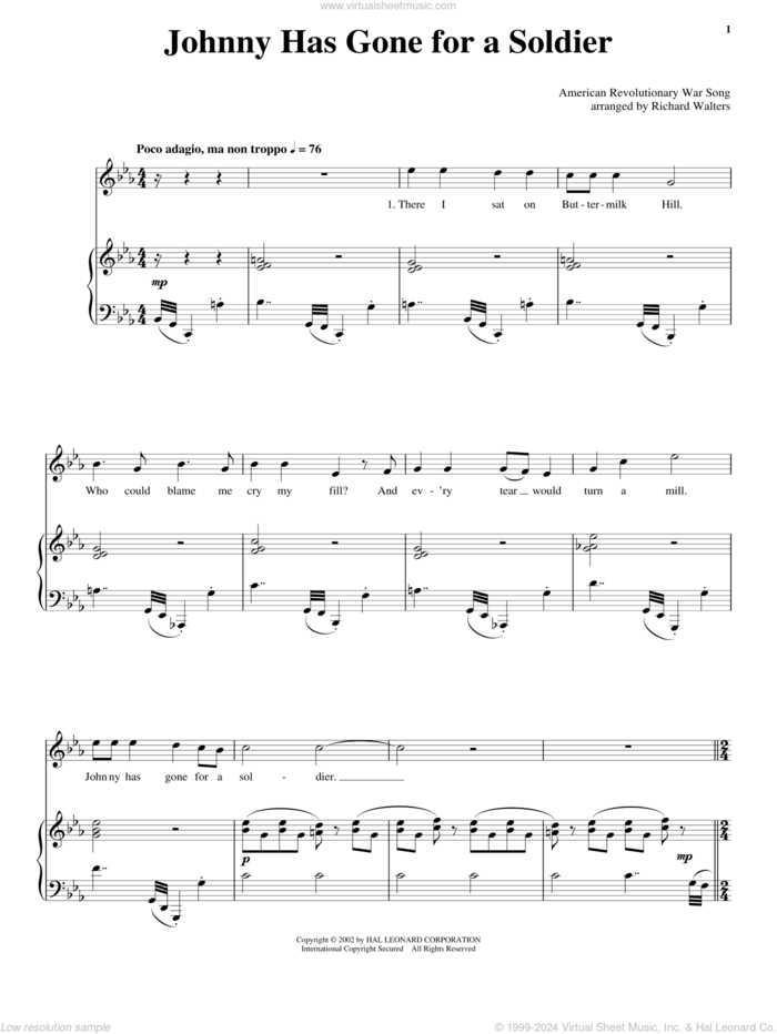 Johnny Has Gone For A Soldier sheet music for voice, piano or guitar, intermediate skill level