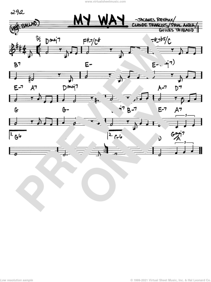 My Way sheet music for voice and other instruments (in Bb) by Paul Anka, Elvis Presley, Frank Sinatra, Claude Francois, Gilles Thibault and Jacques Revaux, intermediate skill level