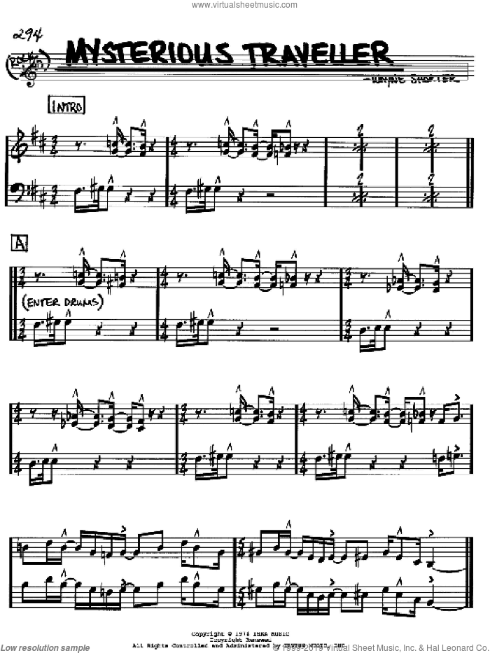 Mysterious Traveller sheet music for voice and other instruments (in Bb) by Wayne Shorter, intermediate skill level