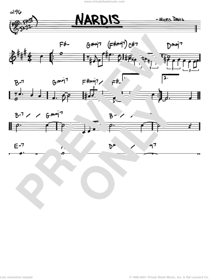 Nardis sheet music for voice and other instruments (in Bb) by Miles Davis and Bill Evans, intermediate skill level